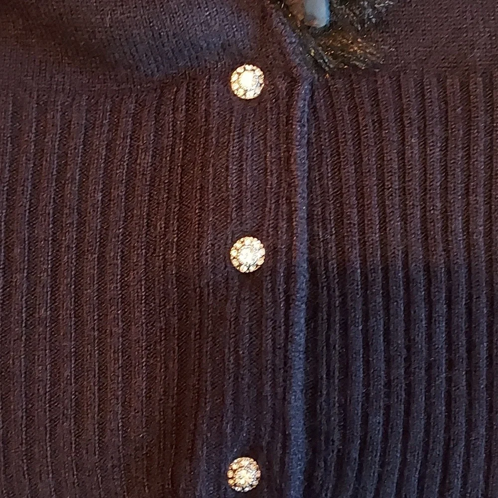 Vintage i.e. 90s Black Faux Fur Convertible Cardigan Sweater Size L - Picture 4 of 9